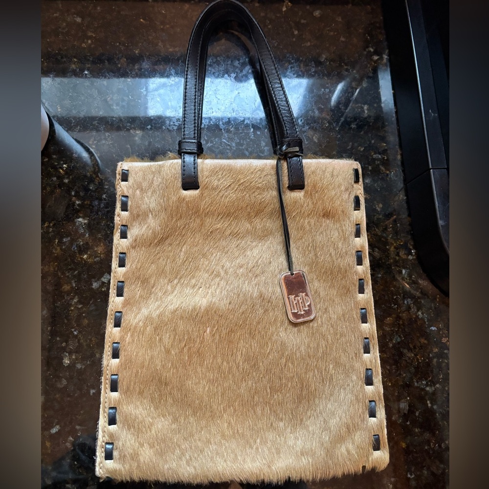Vintage authentic leather and fur small tote